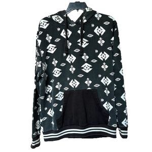 Young Rich & Famous Hoodie Womens Lg Black White Tribal Aztec Western Y2K